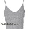 Charcoal Ribbed V Neck Crop Top