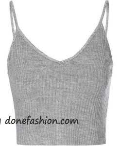 Charcoal Ribbed V Neck Crop Top