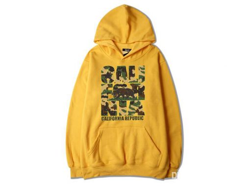 New Men's CAMO CALIFORNIA REPUBLIC YELLOW HOODIE