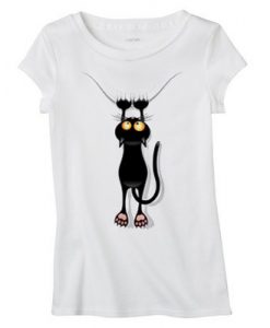 Scratching Black Cat whiteT-shirt