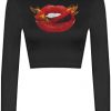 Sexy Lips  turtle neck black crop sweatshirts