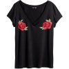 Twin Rose v neck blackTees