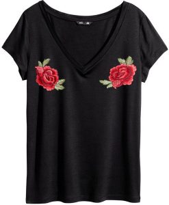 Twin Rose v neck blackTees