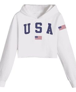 USA WHITE CROPED Hoodie