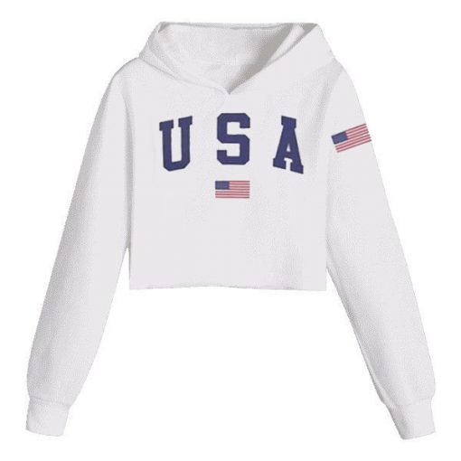 USA WHITE CROPED Hoodie