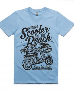 Ridding Scooter on the Beach 1078 T shirts