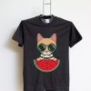 Cat Watermelon Unisex Short Sleeve BLACK Tee