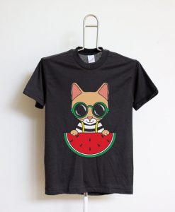 Cat Watermelon Unisex Short Sleeve BLACK Tee