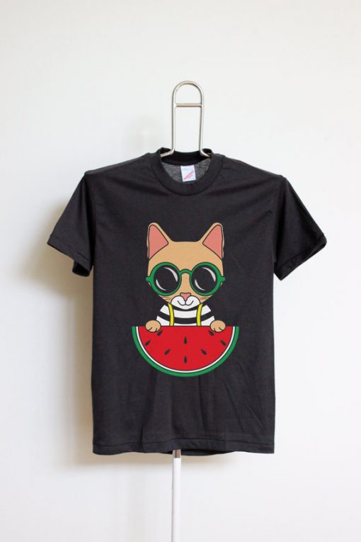 Cat Watermelon Unisex Short Sleeve BLACK Tee