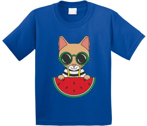 Cat Watermelon Unisex Short Sleeve BLUE Tee