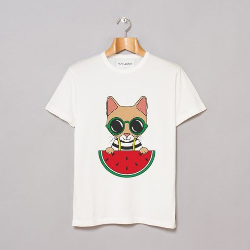 Cat Watermelon Unisex Short Sleeve WHITE Tee