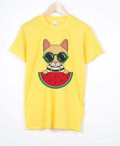 Cat Watermelon Unisex Short Sleeve YELLOW Tee