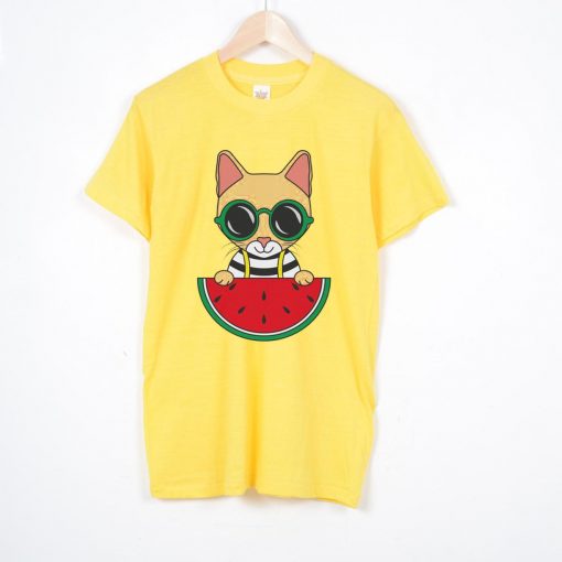 Cat Watermelon Unisex Short Sleeve YELLOW Tee