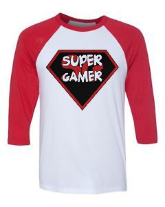 SUPER GAMER RAGLAN RED RINGER T SHRITS