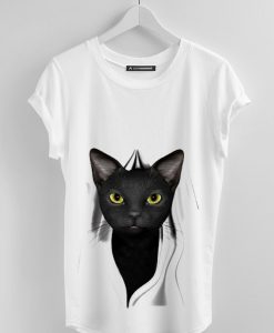 black cat face printed T-shirts