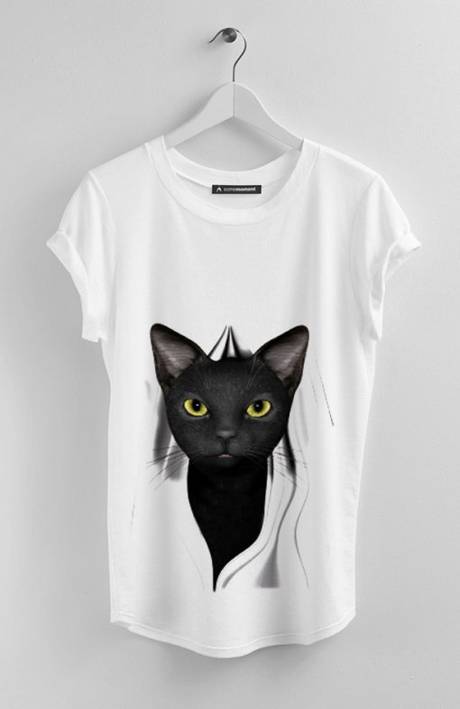 black cat face printed T-shirts