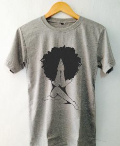 Afro woman Praying white grey T-shirt