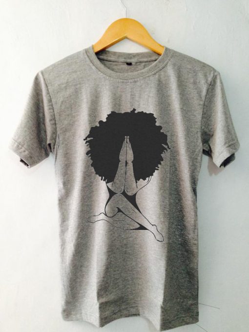 Afro woman Praying white grey T-shirt