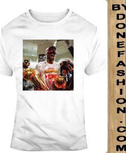 Kawhi Leonard Champagne Goggles Trophies White T Shirt