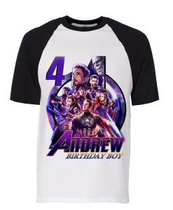 Avengers End Game Birthday Party Theme Raglan Short sleeve T shirt