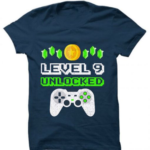 Funny 9 Year Old Gamer Birthday Blue Naval T-Shirt