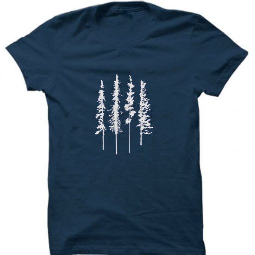 Skinny Pine Trees Blue Donker T-Shirt