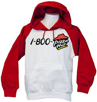 1-800-pizza hut white red sleeves hoodie