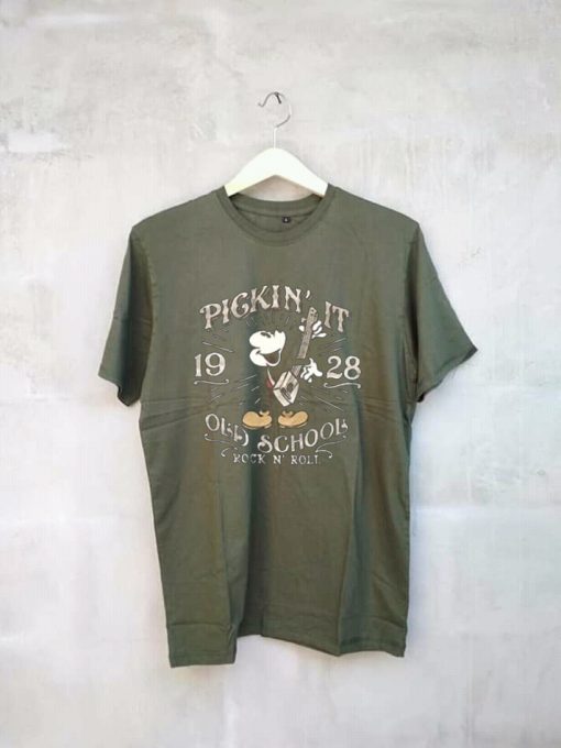 Disney Mickey Mouse Old School Rock N’ Roll T Shirt Green Army