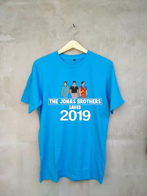 Jonas Brothers present happiness being 2019 neon blue shirt