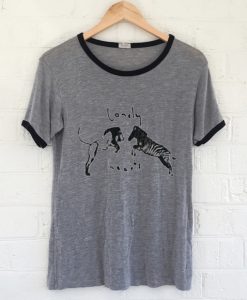 Lonely Hearts Zebra Lion grey ringer black woman T Shirt