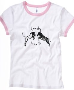 Lonely Hearts Zebra Lion white ringer pink T Shirt