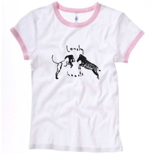 Lonely Hearts Zebra Lion white ringer pink T Shirt