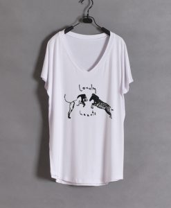 Lonely Hearts Zebra Lion wide v neck white woman T Shirt