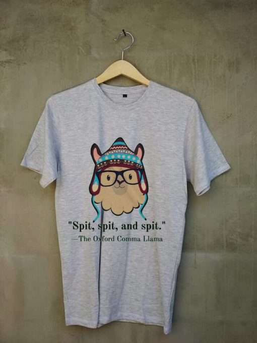 Oxford comma llama grammar nerd short sleeve t-shirt Grey