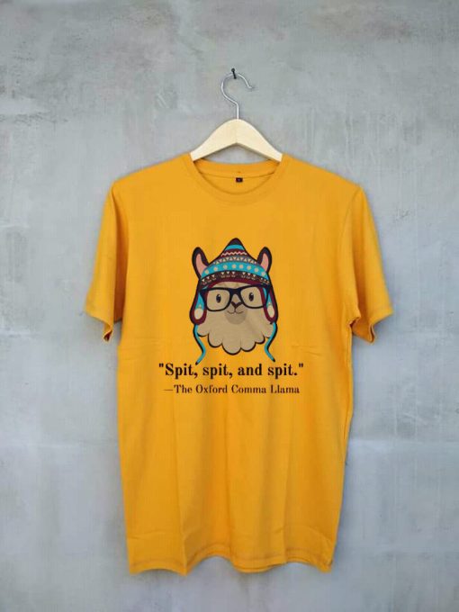 Oxford comma llama grammar nerd short sleeve t-shirt Yellow