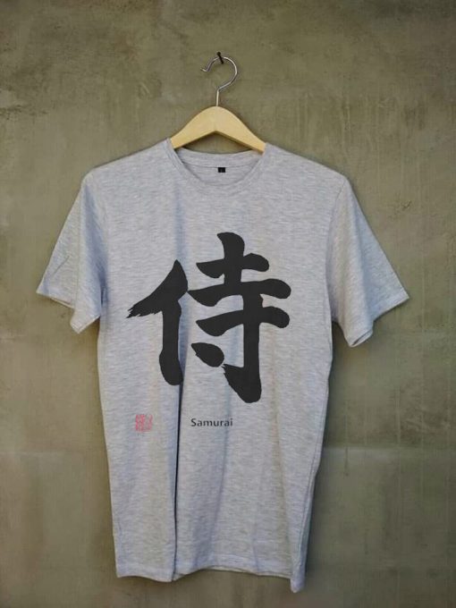 Samurai Black Japanese Kanji Grey Tshirts