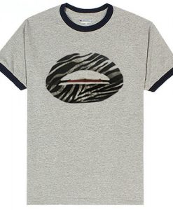 Zebra Lips grey ringer black t shirts