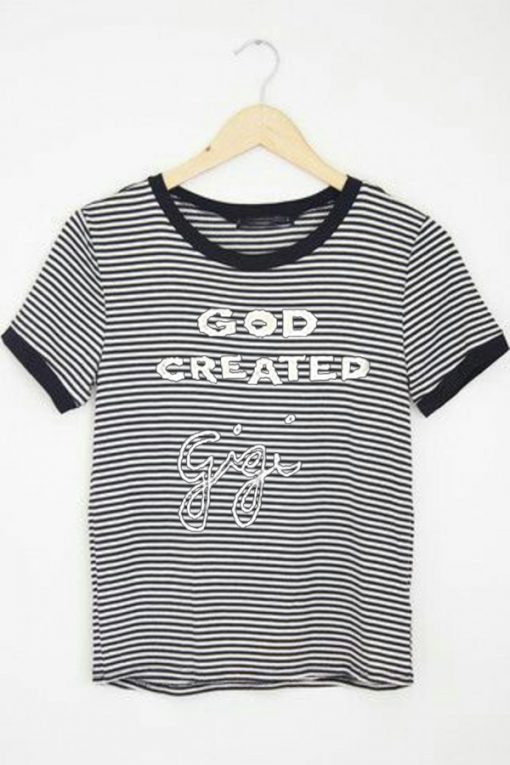 god created gigi zebra ringer woman tshirts