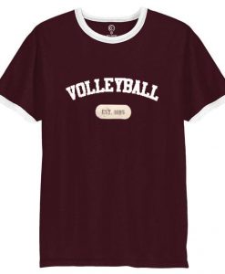 volley ball est 1895 burgundy white ringer t shirts