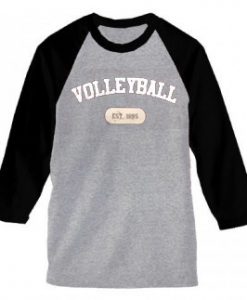 volley ball est 1895 grey black sleeves baseball t shirts