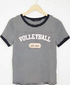 volley ball est 1895 zebra color ringer black woman t shirts