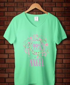 99 percent Angel Girl green mint v neck woman tees