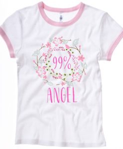 99 percent Angel Girl white ringer pink tees