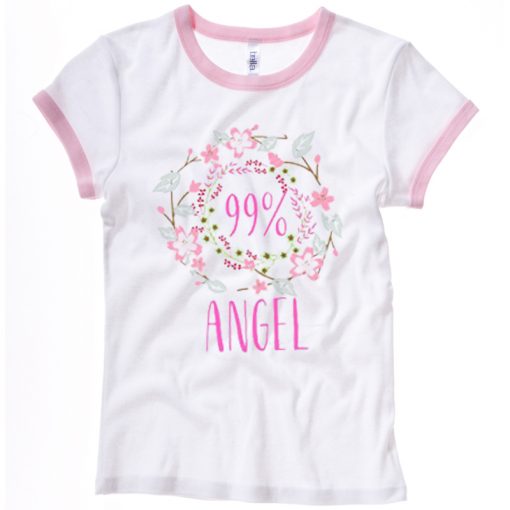 99 percent Angel Girl white ringer pink tees