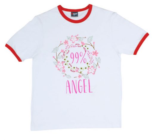 99 percent Angel Girl white ringer red tees