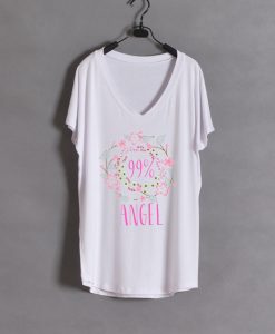 99 percent Angel Girl white wide v neck woman tees