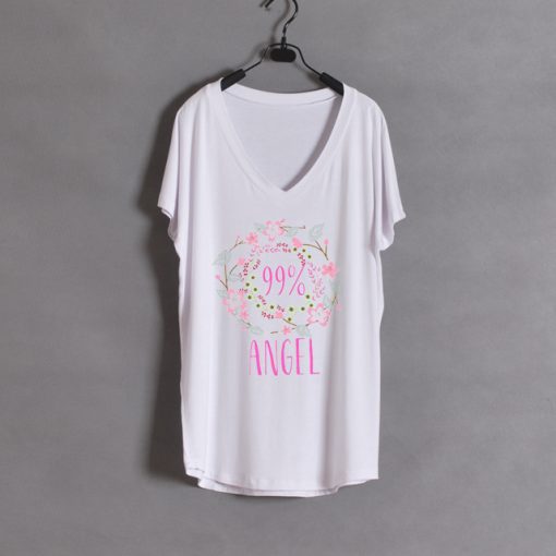 99 percent Angel Girl white wide v neck woman tees