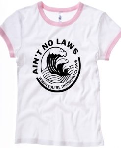 Ain't no law white pink ringer tees