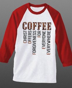 COFFEE WHITE RED SLEEVES RAGLAN T SHIRTS