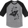 Flowers design grey black sleeve raglan t shirts